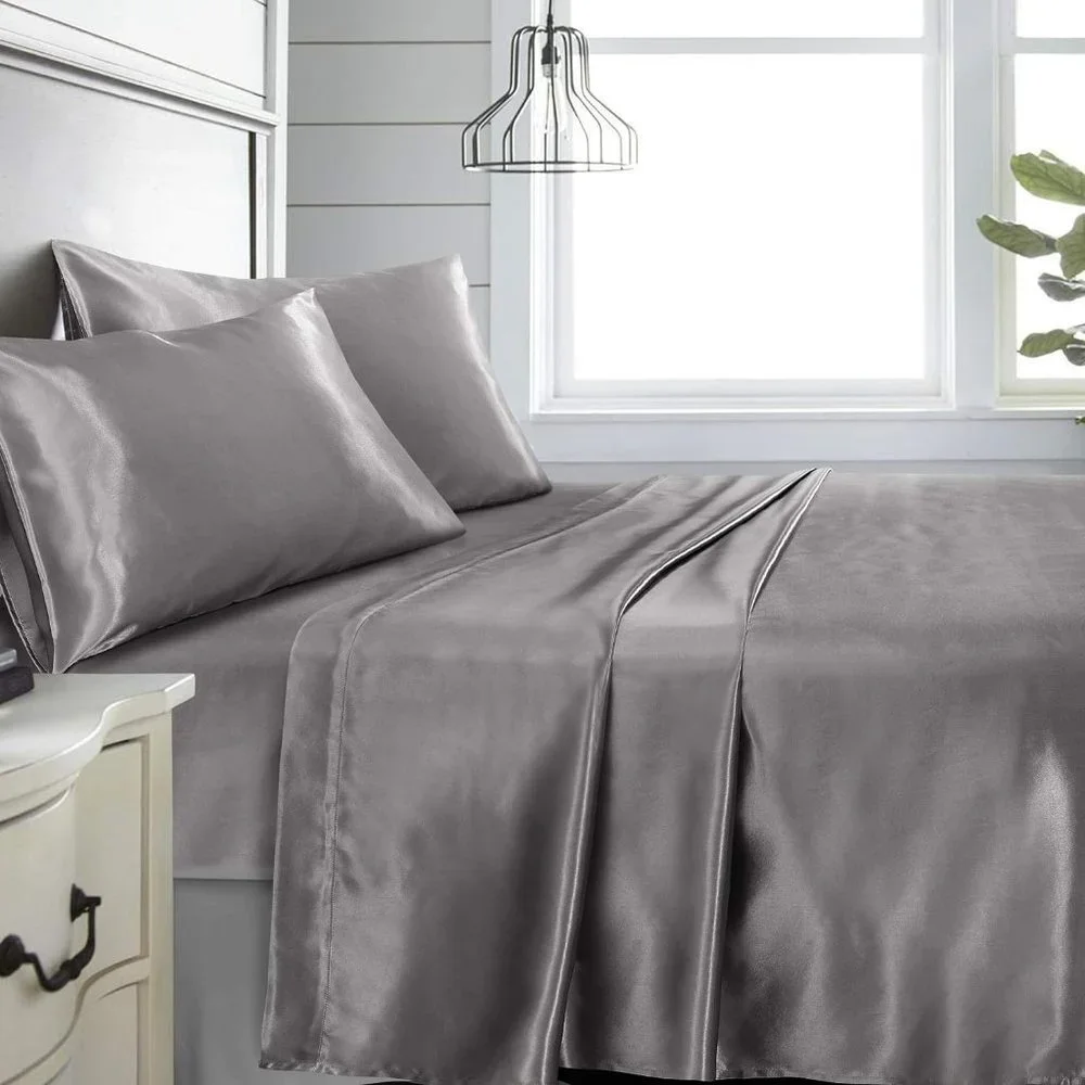 King Sz 4 Pc Bed Sheet Set Silky Smooth Satin Deep Pocket X002YMM88F